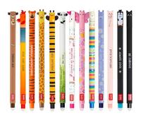 LEGAMI - Set of 13 Erasable Gel Pens with Thermosensitive Erase Ink, coloured ink & fun novelty barrel designs, 0.7mm Tip, Animal Designs, Panda, Llama, Unicorn, etc.