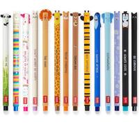 LEGAMI - Set of 14 Erasable Gel Pens with Thermosensitive Erase Ink, Range of ink colours & barrel designs, 0.7mm Tip, Animal Designs
