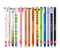 LEGAMI - Set of 14 Erasable Gel Pens with Thermosensitive Erase Ink, Range of ink colours & barrel designs, 0.7mm Tip, Animal Designs