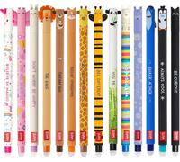 LEGAMI - Set of 14 Erasable Gel Pens with Thermosensitive Erase Ink, Range of ink colours & barrel designs, 0.7mm Tip, Animal Designs
