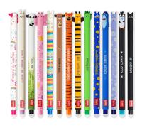 LEGAMI - Set of 14 Erasable Gel Pens with Thermosensitive Erase Ink, Range of ink colours & barrel designs, 0.7mm Tip, Animal Designs