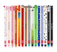 LEGAMI - Set of 15 Erasable Gel Pens with Thermosensitive Erase Ink, Range of ink colours & barrel designs, 0.7mm Tip, Animal Designs, Ladybug, Monster, Tiger, and Farmyard