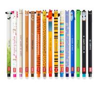 LEGAMI - Set of 15 Erasable Gel Pens with Thermosensitive Erase Ink, Range of ink colours & barrel designs, 0.7mm Tip, Animal Designs, Panda, Chicken, Dino etc