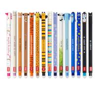 LEGAMI - Set of 15 Erasable Gel Pens with Thermosensitive Erase Ink, Range of ink colours & barrel designs, 0.7mm Tip, Animal Designs, Tiger, Monster, Penguin etc