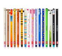 LEGAMI - Set of 16 Erasable Gel Pens with Thermosensitive Erase Ink, Range of ink colours & barrel designs, 0.7mm Tip, Animal Designs