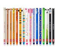 LEGAMI - Set of 16 Erasable Gel Pens with Thermosensitive Erase Ink, Range of ink colours & barrel designs, 0.7mm Tip, Animal Designs