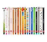 LEGAMI - Set of 18 Erasable Gel Pens with Thermosensitive Erase Ink, Range of ink colours & barrel designs, 0.7mm Tip, Animal Designs, Chicken, Pig, Donkey, Cow etc