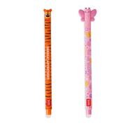 LEGAMI - Set of 2 gel eraser pens, pens with erasable ink, tiger and butterfly erasable without consuming sheets, 0.7 mm tip