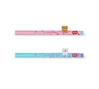 LEGAMI - Set of 2 Lovely Friends Gel Pens Limited Edition Removable and Reusable Deco Animals Non Roll Light Blue and Purple Ink Fine Tip 0.5mm