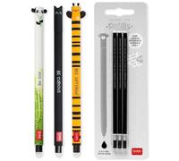 LEGAMI - Set of 3 Erasable Gel Pens + 3 Black Refills, with Thermosensitive Erase Ink, Range of ink colours & barrel designs, 0.7mm Tip, Panda, Cat, & Bee Design