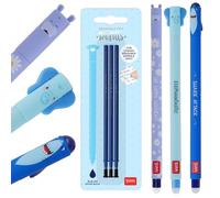 LEGAMI - Set of 3 Erasable Gel Pens + 3 Blue Refills, with Thermosensitive Erase Ink, 0.7mm Tip, Shark, Elephant, & Hippo Design