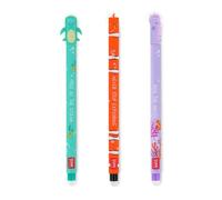 LEGAMI - Set of 3 Erasable Gel Pens, Under the Sea, Turquoise, Black, Purple, 0.7mm Tip, EPSET0007