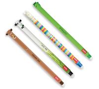 Legami - Set of 4 Erasable Gel Pens, Themes Dino, Teddy Bear, Panda, Llama, Ball on the End for Removing Ink - Black, Blue, Green, Red, Thermosensitive, Tip Diameter 0.7 mm