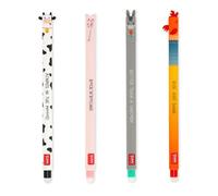 Legami Set of 4 Farm Sweet Farm Erasable Gel Pens, Pens with Erasable Thermosensitive Ink, Black, Pink, Green, Red, Erase Without Using Up the Paper, 0.7 mm Tip