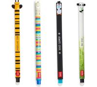 LEGAMI - Set of 4 Gel Eraser Pens, Erasable Pens with Erasable Ink, Bee, Llama, Panda and Penguin, Erasable without Leaf Consumption, 0.7mm Tip