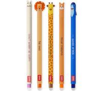 LEGAMI - Set of 5 Erasable Gel Pens with Thermosensitive Erase Ink, Range of ink colours & barrel designs, 0.7mm Tip, Bunny, Lion, Giraffe, Corgi, & Shark