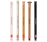LEGAMI - Set of 5 Erasable Gel Pens with Thermosensitive Erase Ink, Range of ink colours & barrel designs, 0.7mm Tip, Pig, Bunny, Corgi, Teddy Bear, Cat