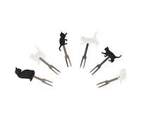Legami - Set of 6 Aperitif Forks, Reusable, Durable, Finger Food, 3.2x9 cm, Cats Theme