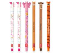 LEGAMI - Set of 6 Erasable Gel Pens with Thermosensitive Erase Ink, Range of ink colours & barrel designs, 0.7mm Tip, Unicorn, Butterfly, Corgi, Teddy Bear, Tiger Designs