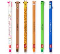 LEGAMI - Set of 6 Erasable Gel Pens with Thermosensitive Erase Ink, Range of ink colours & barrel designs, 0.7mm Tip, Unicorn, Teddy Bear, Giraffe, Corgi, Dino, Shark Designs