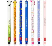 LEGAMI - Set of 7 Erasable Gel Pens with Thermosensitive Erase Ink, Range of ink colours & barrel designs, 0.7mm Tip, Panda, Corgi, Lion, Giraffe, Elephant, Shark, Hippo Designs