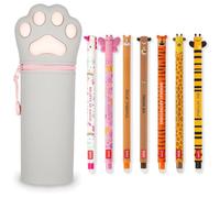 LEGAMI - Set of 7 Erasable Gel Pens + 2-in-1 Pencil Case Pen Pot - with Thermosensitive Erase Ink, Range of ink colours & barrel designs, 0.7mm Tip (Kitty)