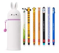 LEGAMI - Set of 7 Erasable Gel Pens + Bunny 2-in-1 Pencil Case - with Thermosensitive Erase Ink, Range of ink colours & barrel designs, 0.7mm Tip
