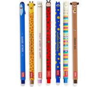 LEGAMI Set of 7 Erasable Gel Pens with Heat Sensitive Ink, Assorted Colours Ladybird, Lama, Bunny, Shark, Giraffe, Monster and Teddy 0.7mm Tip