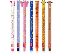 LEGAMI - Set of 7 Erasable Gel Pens with Thermosensitive Erase Ink, Range of ink colours & barrel designs, 0.7mm Tip, Unicorn, Hippo, Butterfly, Corgi, Tiger, Giraffe, Teddy Bear Designs