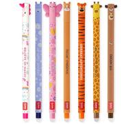 LEGAMI - Set of 7 Erasable Gel Pens with Thermosensitive Erase Ink, Range of ink colours & barrel designs, 0.7mm Tip, Unicorn, Hippo, Butterfly, Corgi, Tiger, Giraffe, Teddy Bear Designs