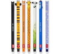 LEGAMI - Set of 7 Erasable Gel Pens with Thermosensitive Erase Ink, Range of ink colours & barrel designs, 0.7mm Tip, Cat, Bee, Corgi, Giraffe, Panda, Shark, Hippo Designs