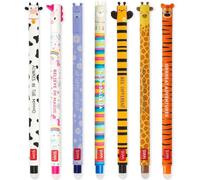 LEGAMI - Set of 7 Erasable Gel Pens with Thermosensitive Erase Ink, Range of ink colours & barrel designs, 0.7mm Tip, Cow, Unicorn, Hippo, Llama, Bee, Giraffe, Tiger Designs