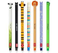 LEGAMI - Set of 7 Erasable Gel Pens with Thermosensitive Erase Ink, Range of ink colours & barrel designs, 0.7mm Tip, Panda, Cat, Bee, Llama, Lion, Hippo & Dino Designs