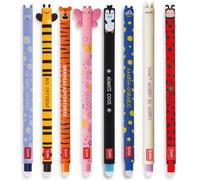 Legami Set of 8 Erasable Gel Pens Animals Theme Ball End for Ink Removal Black Blue Purple Red Turquoise Orange Heat Sensitive Tip Diameter 0.7mm