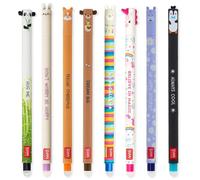 LEGAMI - Set of 8 Erasable Gel Pens with Thermosensitive Erase Ink, Range of ink colours & barrel designs, 0.7mm Tip, Bunny, Lion, Corgi, Panda, Penguin, Llama, Hippo, Shark Designs