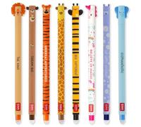 LEGAMI - Set of 8 Erasable Gel Pens with Thermosensitive Erase Ink, Range of ink colours & barrel designs, 0.7mm Tip, Lion, Teddy, Tiger, Giraffe, Bee, Unicorn, Hippo, Elephant Designs