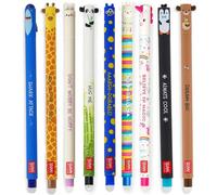LEGAMI Set of 9 erasable gel pens with new monster pen set with shark, giraffe, bunny, panda, llama, unicorn, penguin, teddy and monster