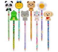 LEGAMI Squeezies HB Pencils, Anti-Stress Squishy Topper, Set of 8 Designs | Soft Squeezable Topper, Sensory Stress Relief, Sturdy Lead, Kawaii Themed Stationery