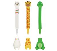 LEGAMI Stand-Ink Ovation Ballpoint Pen with Base - Fun Cute Animal Themed Self-Standing Pen perfect for Desk, Home or Office - Llama, Giraffe, & Dino Design Themes - Pack of 3 Pens