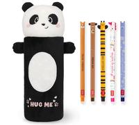 LEGAMI Super Soft Pencil Case & Erasable Gel Pens | Set of 5 Cute Animal Pens with Thermosensitive Ink + Plush Pencil Case | Back to School Supplies for Girls, Boys, Kids & Teens (Panda)