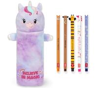 LEGAMI Super Soft Pencil Case & Erasable Gel Pens | Set of 5 Cute Animal Pens with Thermosensitive Ink + Plush Pencil Case | Back to School Supplies for Girls, Boys, Kids & Teens (Unicorn)