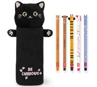 LEGAMI Super Soft Pencil Case & Erasable Gel Pens | Set of 5 Cute Animal Pens with Thermosensitive Ink + Plush Pencil Case | Back to School Supplies for Girls, Boys, Kids & Teens (Kitty)