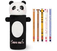 LEGAMI Super Soft Pencil Case & Erasable Gel Pens | Set of 5 Cute Animal Pens with Thermosensitive Ink + Plush Pencil Case | Back to School Supplies for Girls, Boys, Kids & Teens (Panda)