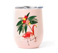 Legami - Thermal Glass 325 Ml, Hot&Cold, Ø 9 cm, Double Layer Stainless Steel and Plastic, Flamingo Theme, Reusable, Airtight Cap with Straw Hole, Lightweight, Resistant
