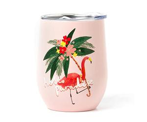 Legami - Thermal Glass 325 Ml, Hot&Cold, Ø 9 cm, Double Layer Stainless Steel and Plastic, Flamingo Theme, Reusable, Airtight Cap with Straw Hole, Lightweight, Resistant