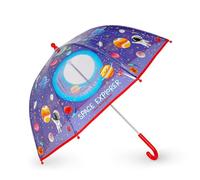 Legami - Dancin' In The Rain Children's Umbrella, Space Theme, Windproof Structure, Manual Opening, Fabric Closure with Space for Name, Hook Handle, 73 x 65 cm, blue, Small