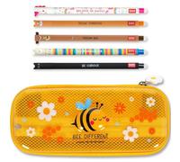 LEGAMI WonderWow Pencil Case & Erasable Pen | Set of 5 Cute Animal Pens with Thermosensitive Ink + 2-Compartment Pencil Case | Back to School Supplies for Girls, Boys, Kids# (Bee)