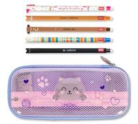 LEGAMI WonderWow Pencil Case & Erasable Pen | Set of 5 Cute Animal Pens with Thermosensitive Ink + 2-Compartment Pencil Case | Back to School Supplies for Girls, Boys, Kids# (Kitty)