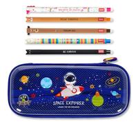 LEGAMI WonderWow Pencil Case & Erasable Pen | Set of 5 Cute Animal Pens with Thermosensitive Ink + 2-Compartment Pencil Case | Back to School Supplies for Girls, Boys, Kids# (Space)