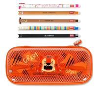 LEGAMI WonderWow Pencil Case & Erasable Pen | Set of 5 Cute Animal Pens with Thermosensitive Ink + 2-Compartment Pencil Case | Back to School Supplies for Girls, Boys, Kids# (Tiger)